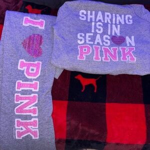 (RARE)🩷PINK Victoria's Secret Gray and Pink Bling Glitter Lounge Set